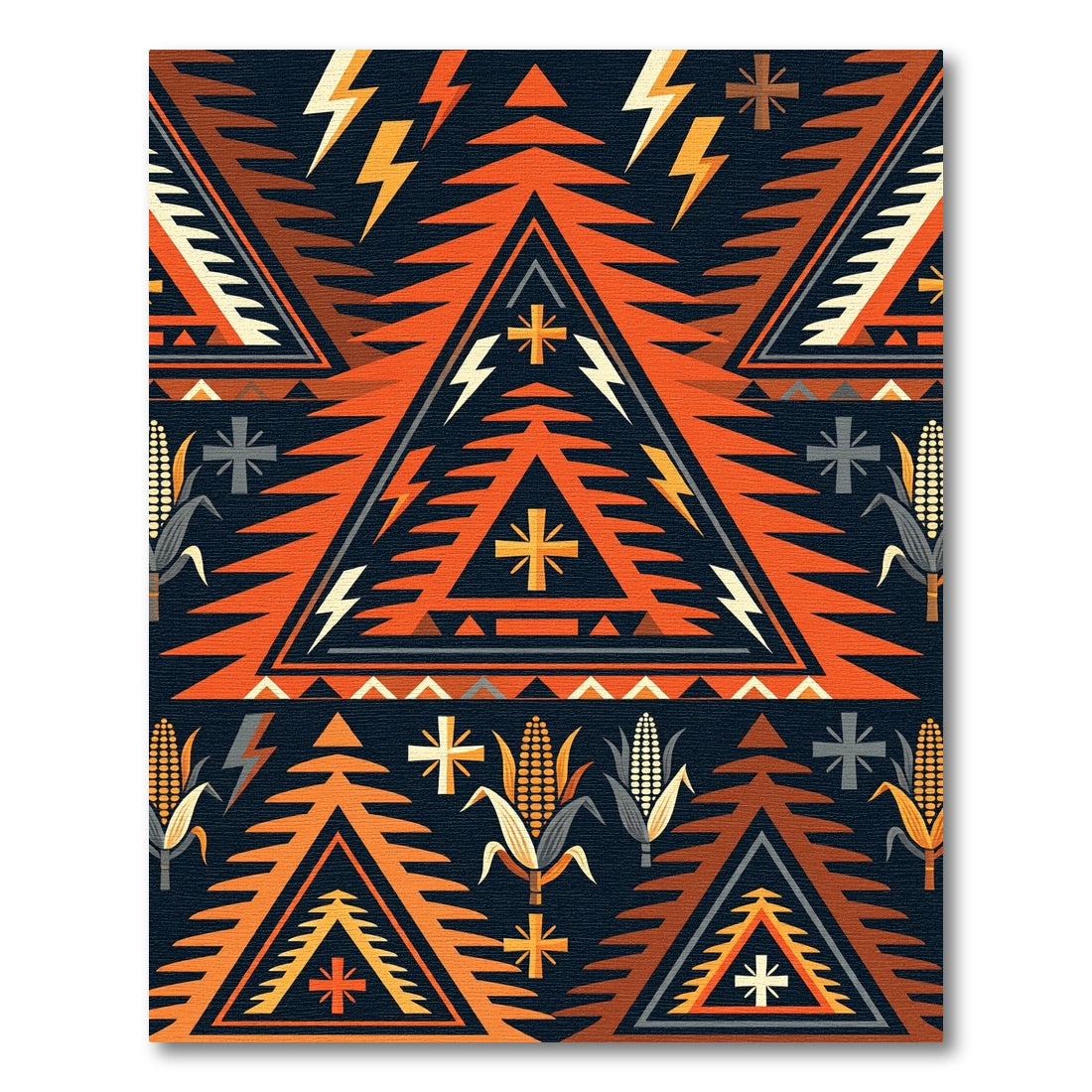 Earthy Orange Geometric Totem Mountain Abstract Rug