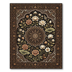 Earthy Floral Lotus Medallion Dark Area Rug
