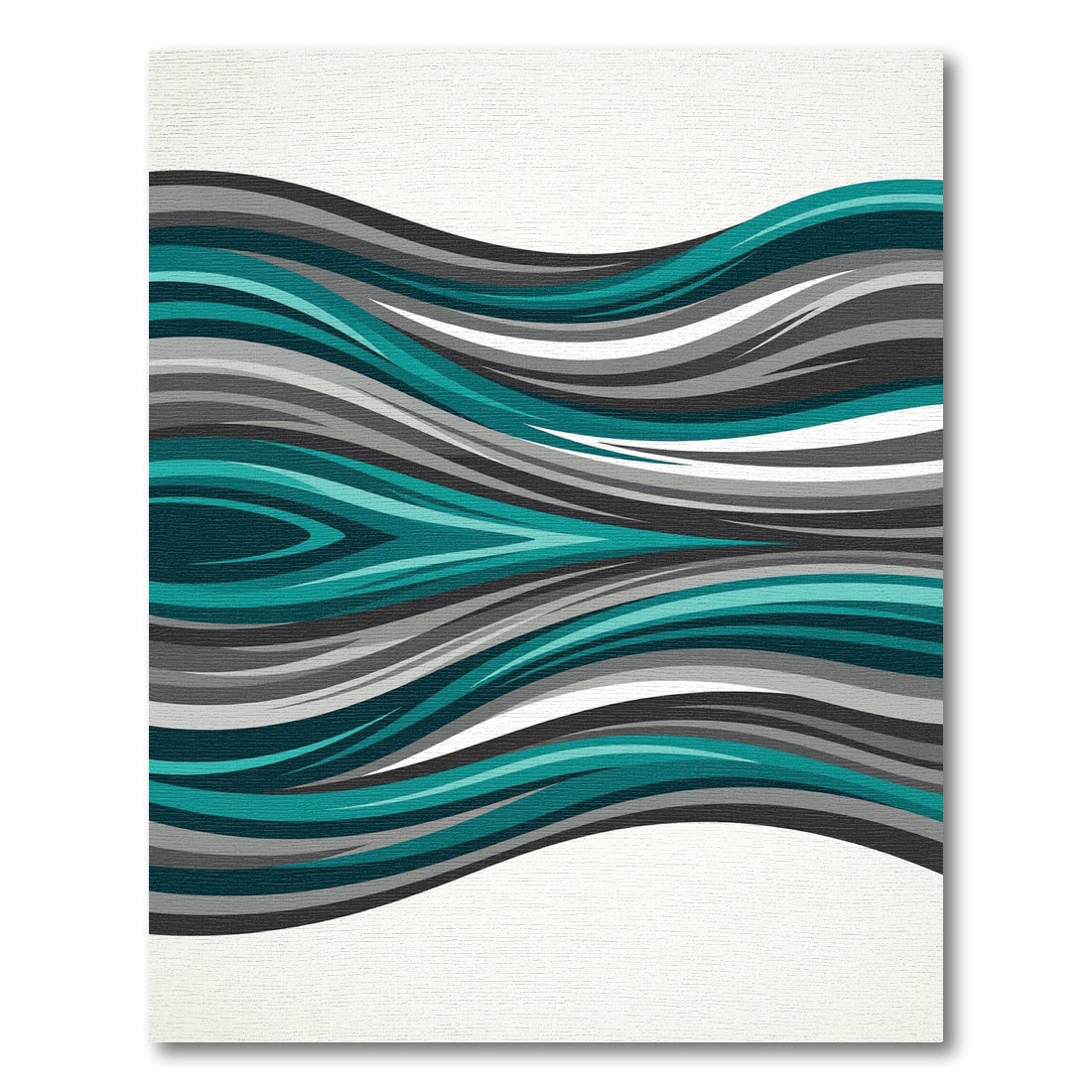 Teal and Gray Abstract Wavy Curves Rug