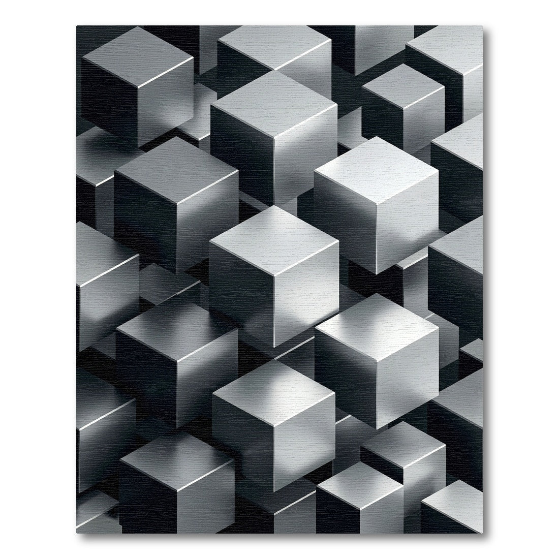 Modern Metallic Silver 3D Cube Grid Rug