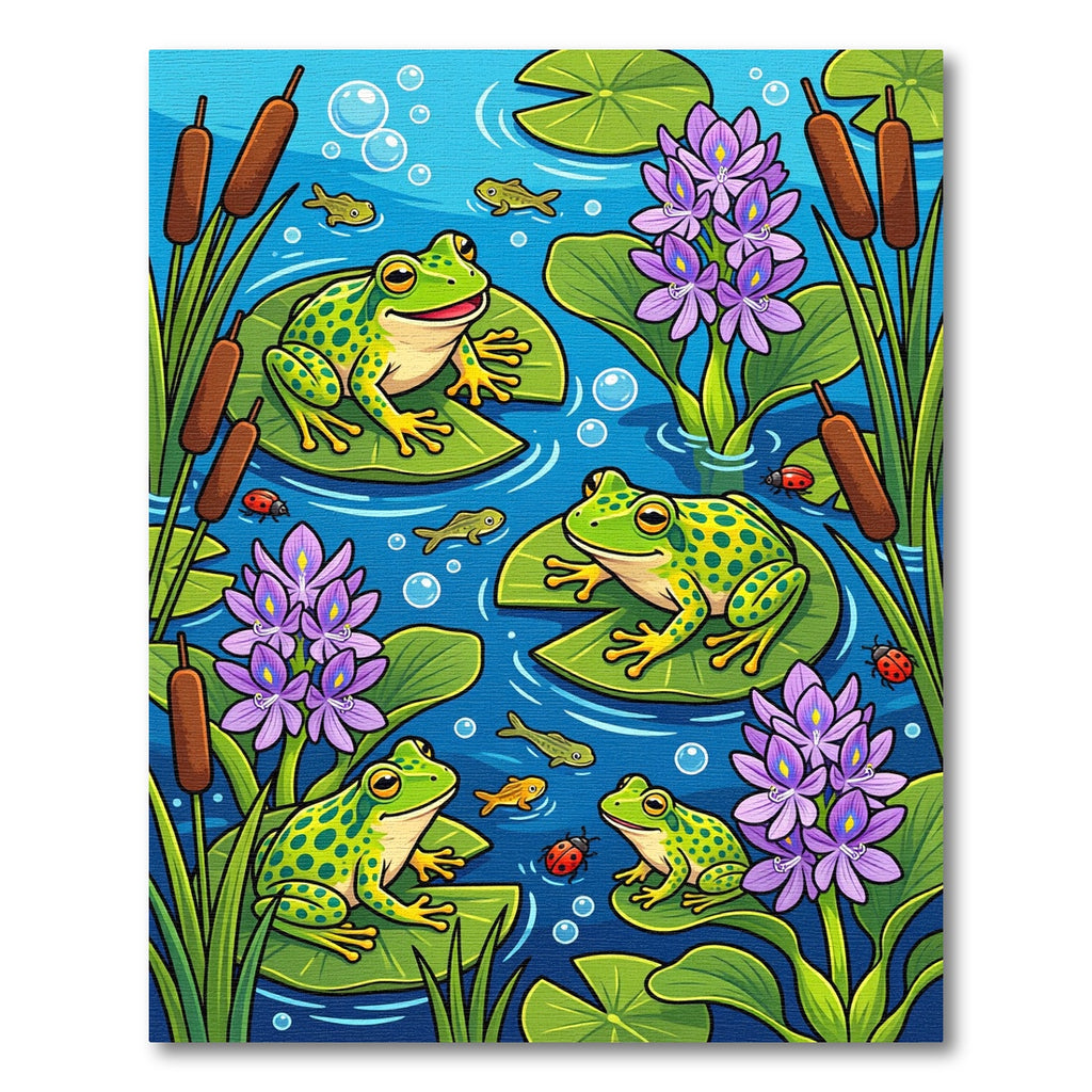 Whimsical Frogs and Lilies Aquatic Pond Rug