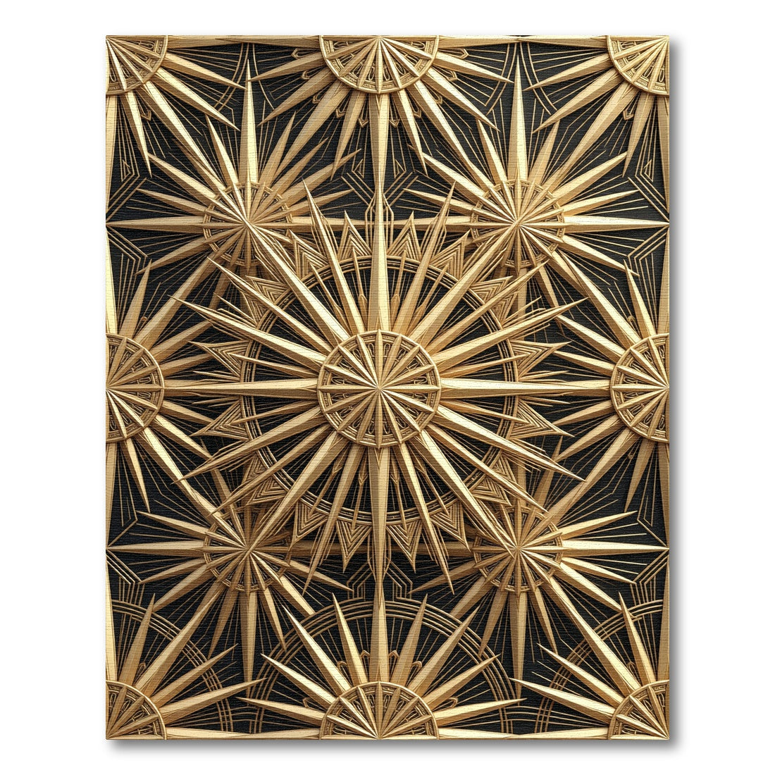 Gold Radiating Geometric Sunburst Art Rug