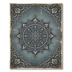 Vintage Slate Blue Ornate Floral Medallion Rug