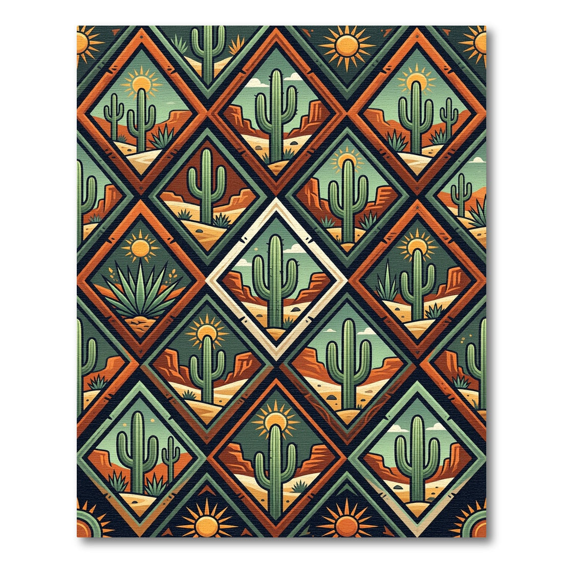 Earthy Southwest Cactus Geometric Diamond Decor Rug