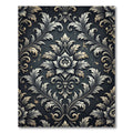 Elegant Silver Charcoal Damask Scroll Rug