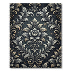 Elegant Silver Charcoal Damask Scroll Rug