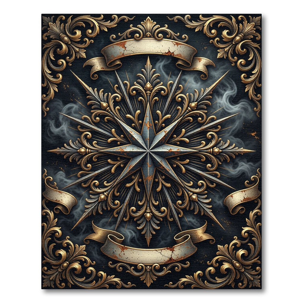 Antique Gold Ornate Celestial Star Art Rug