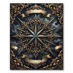 Antique Gold Ornate Celestial Star Art Rug