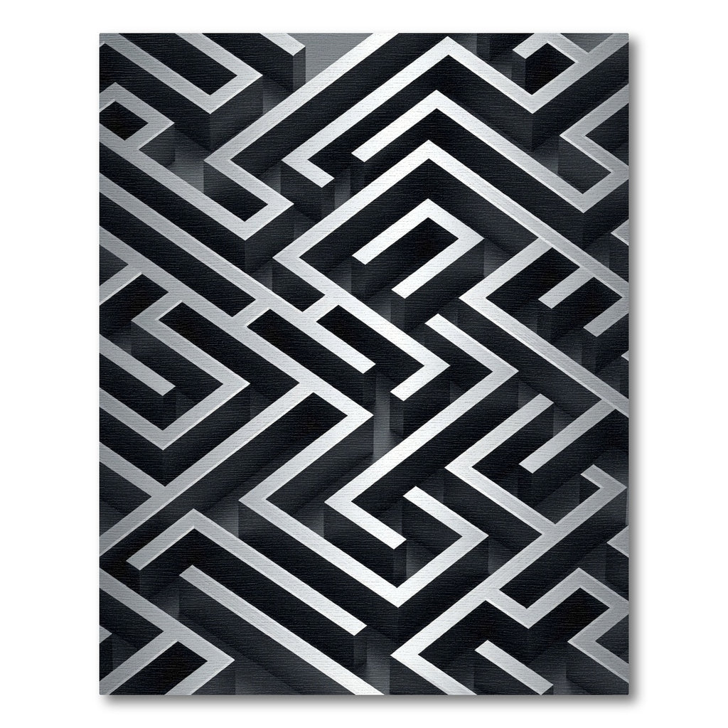 Monochromatic Silver Geometric Labyrinth Rug