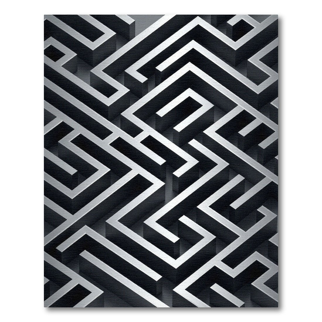 Monochromatic Silver Geometric Labyrinth Rug