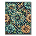 Teal and Gold Botanical Dahlia Lattice Rug