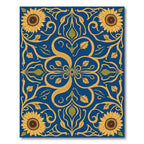 Blue Yellow Sunflower Art Nouveau Rug