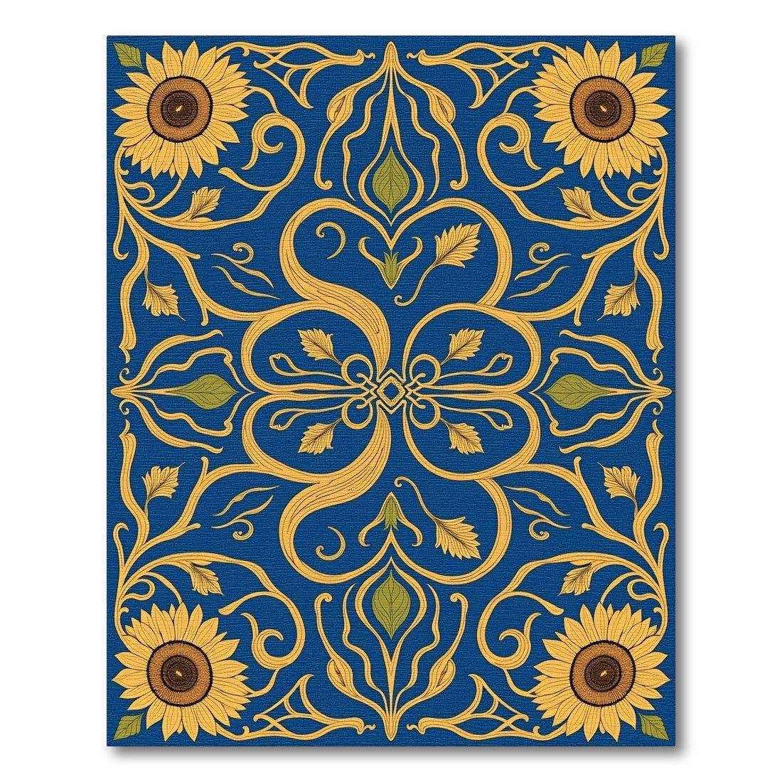 Blue Yellow Sunflower Art Nouveau Rug