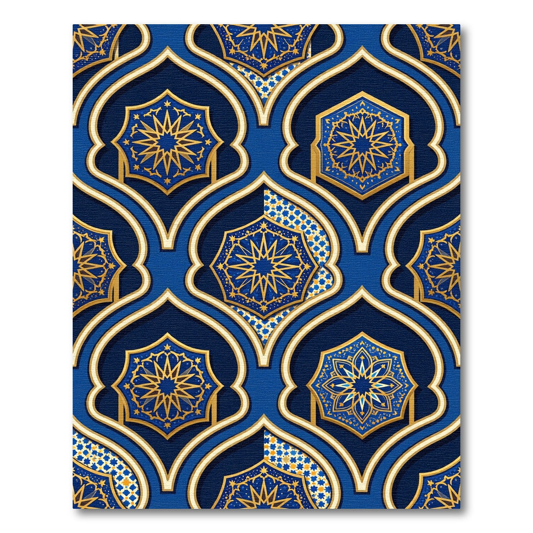 Royal Blue Geometric Gold Star Medallion Rug