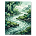 Serene Emerald River Meandering Forest Landscape Rug