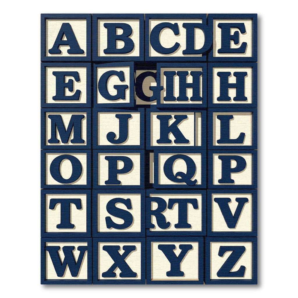Navy Bold Alphabet Block Tile Grid Rug