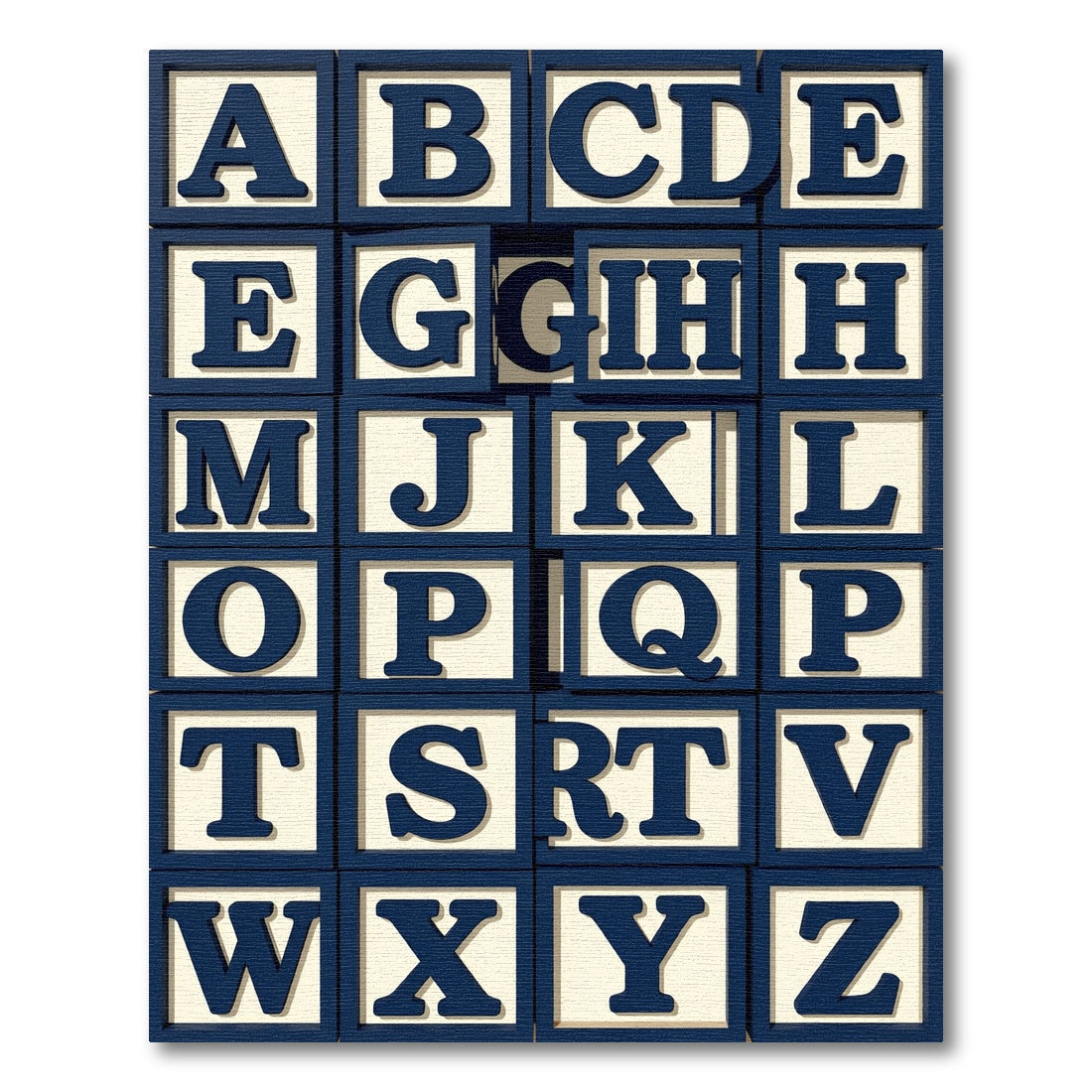 Navy Bold Alphabet Block Tile Grid Rug