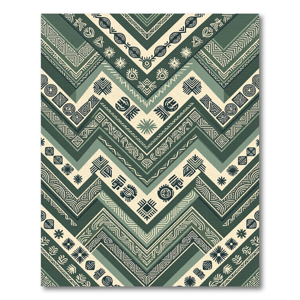 Sage Green Chevron Zigzag Tribal Art Rug