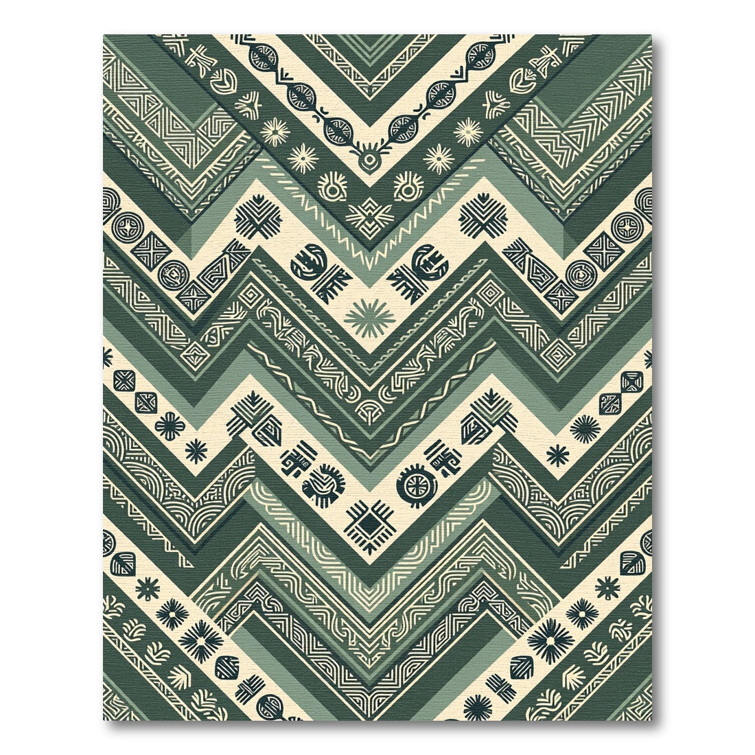 Sage Green Chevron Zigzag Tribal Art Rug