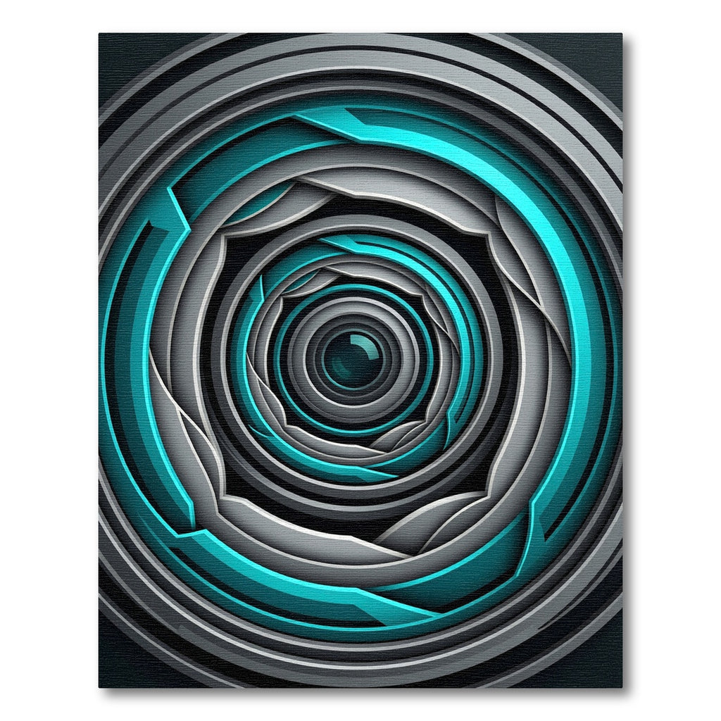Cyan Abstract Circular Vortex Art Rug