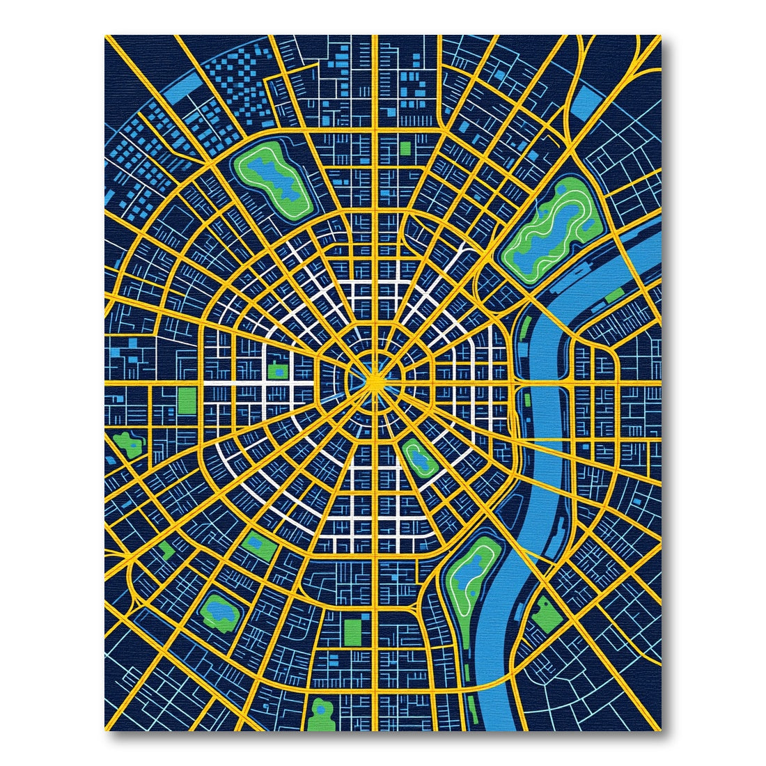 Modern Midnight Blue Urban Grid Map Rug
