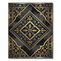 Ornate Gold Black Damask Diamond Medallion Rug