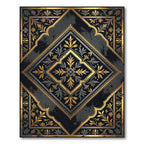 Ornate Gold Black Damask Diamond Medallion Rug