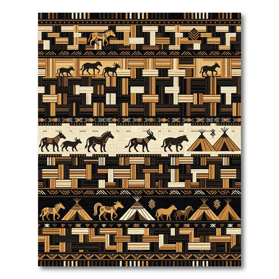 Earthy Tone Tribal Horse Teepee Rug