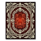 Ornate Crimson Floral Scrollwork Rug