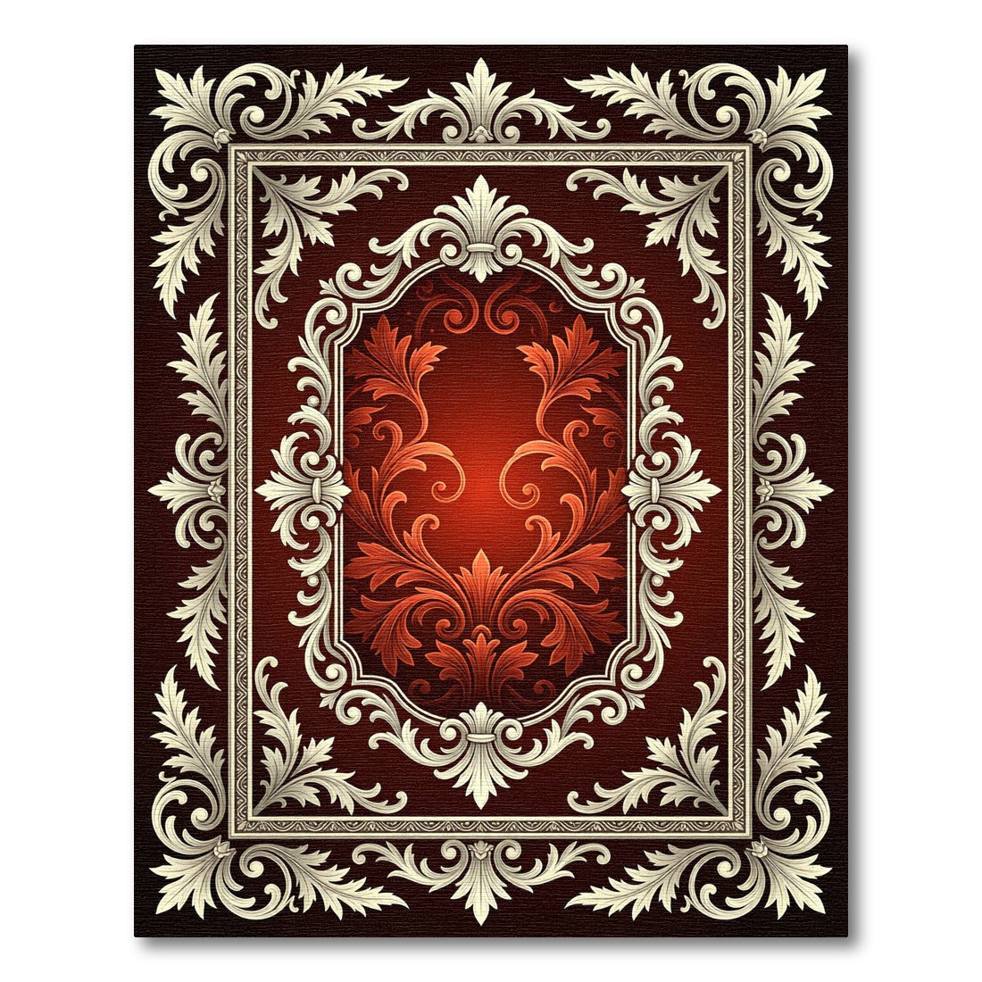 Ornate Crimson Floral Scrollwork Rug