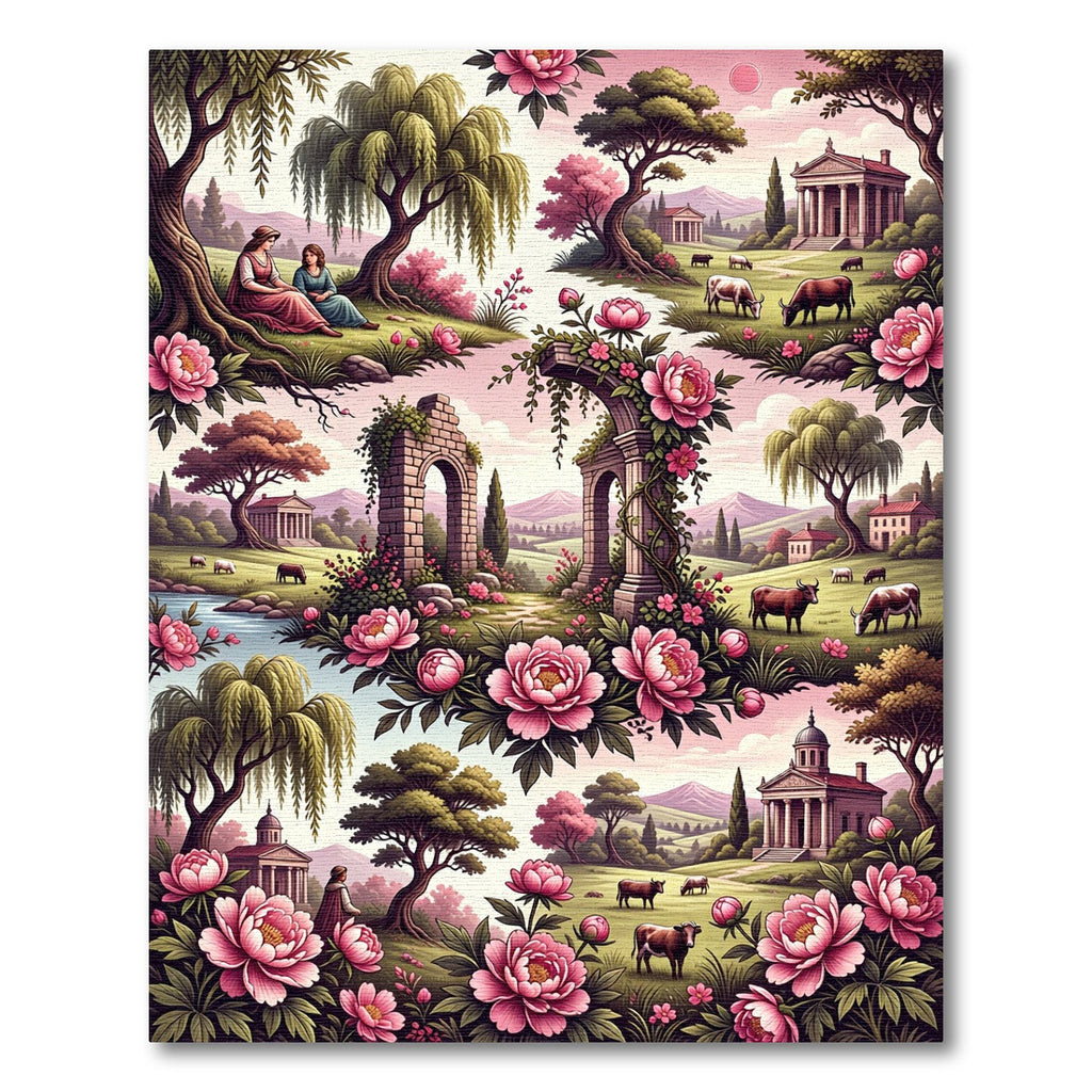 Pink Peony Floral Arch Landscape Rug