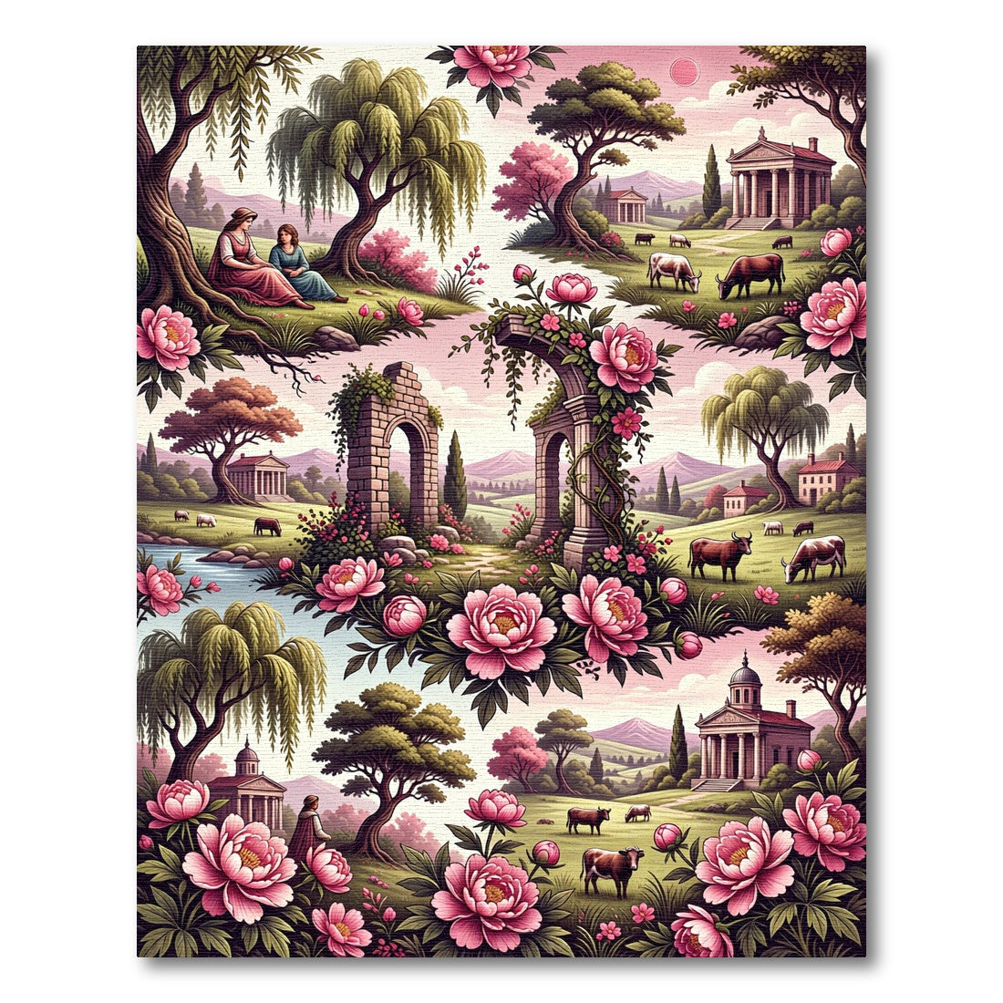 Pink Peony Floral Arch Landscape Rug