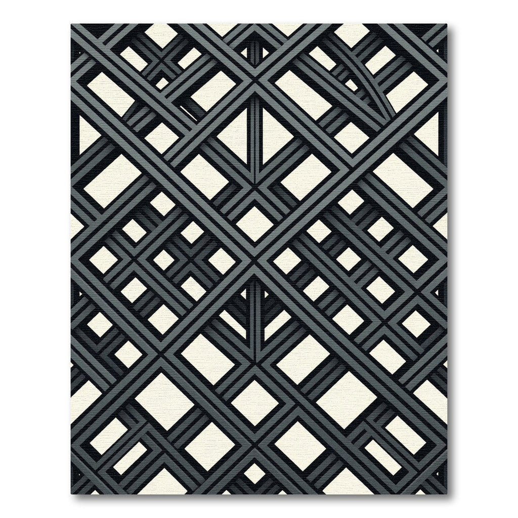 Monochrome Geometric Intersecting Linear Grid Rug
