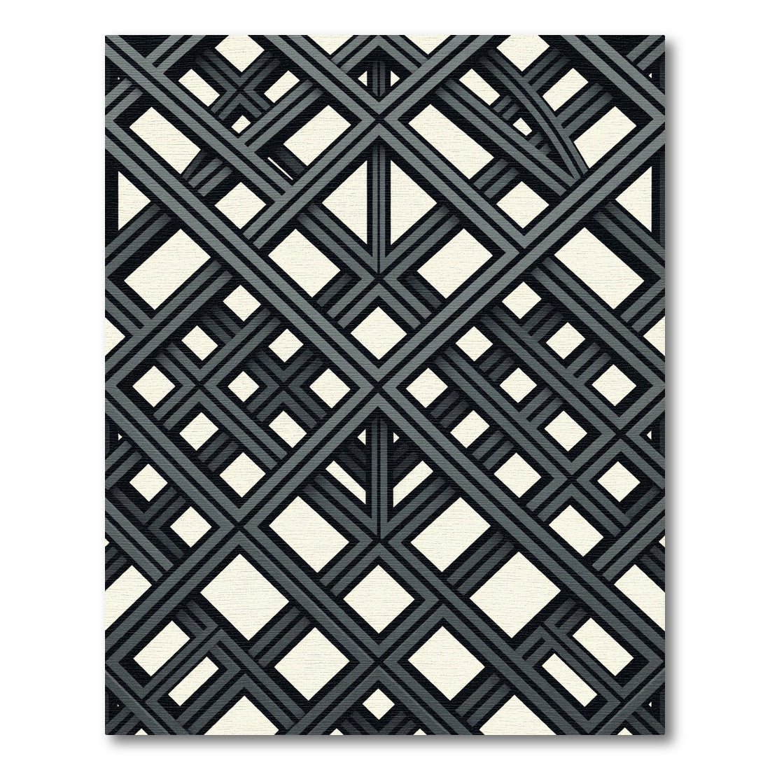 Monochrome Geometric Intersecting Linear Grid Rug