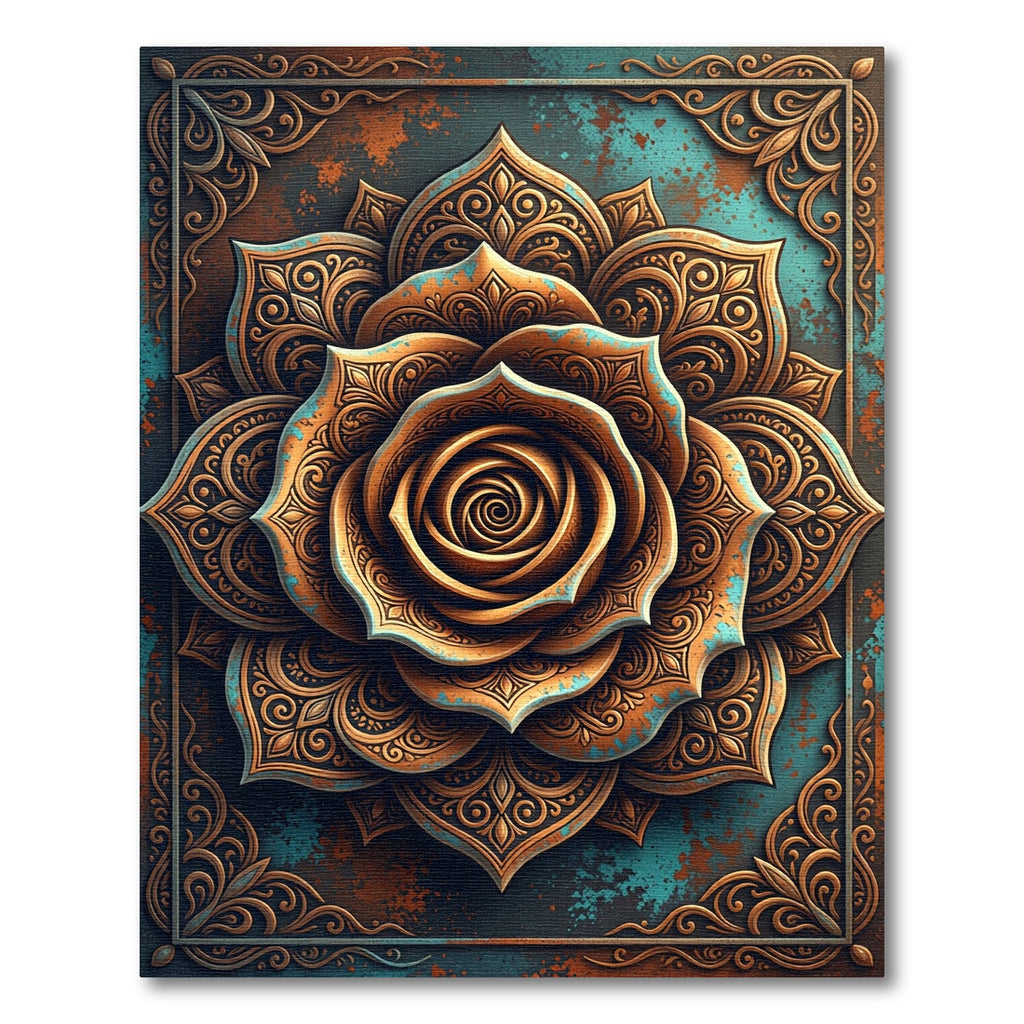 Ornate Metallic Bronze Floral Mandala Rug
