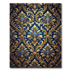 Royal Blue Gold Damask Ornate Scroll Rug