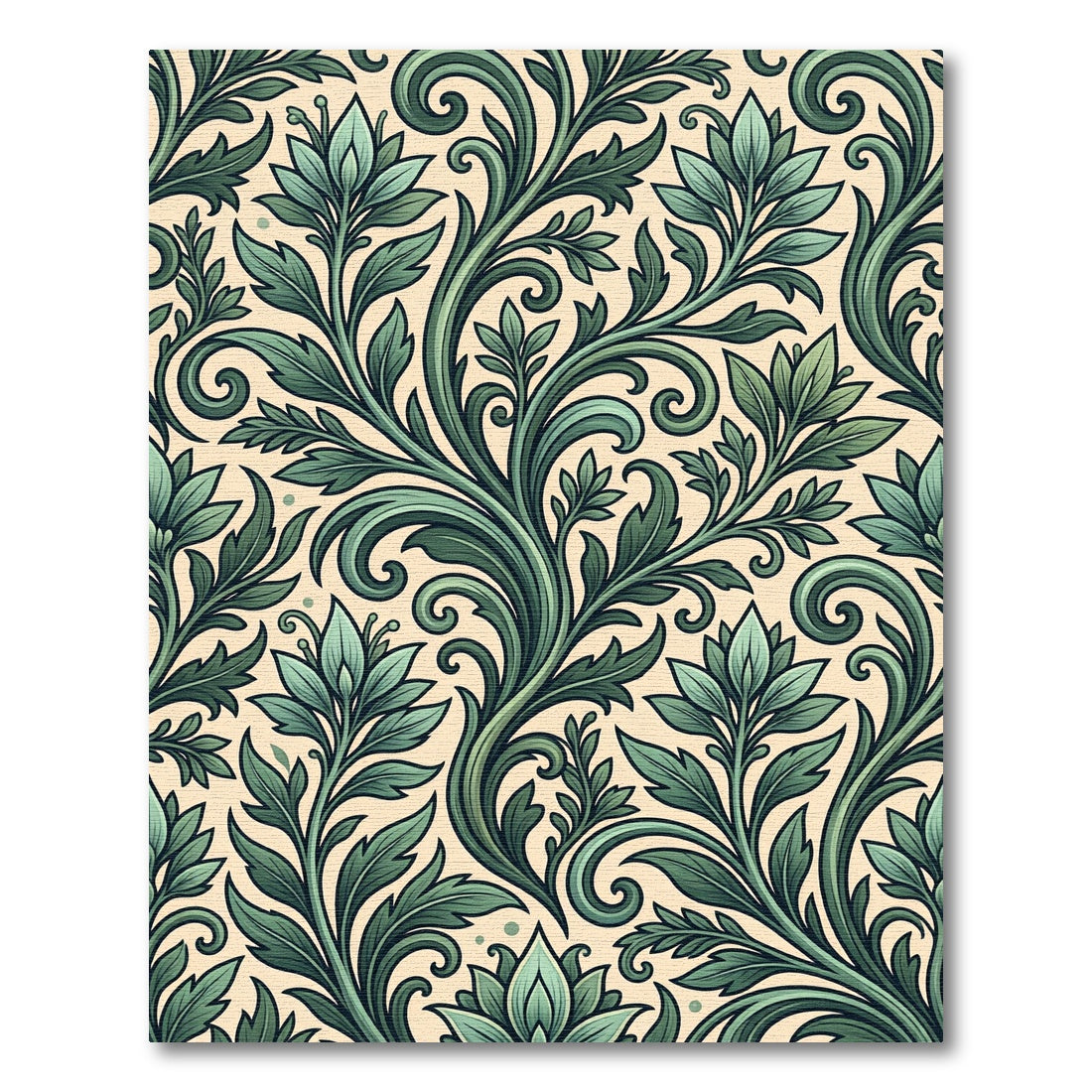 Elegant Sage Leafy Foliage Scroll Rug