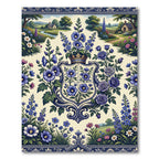 Empress Blue Floral Crest Garden Rug