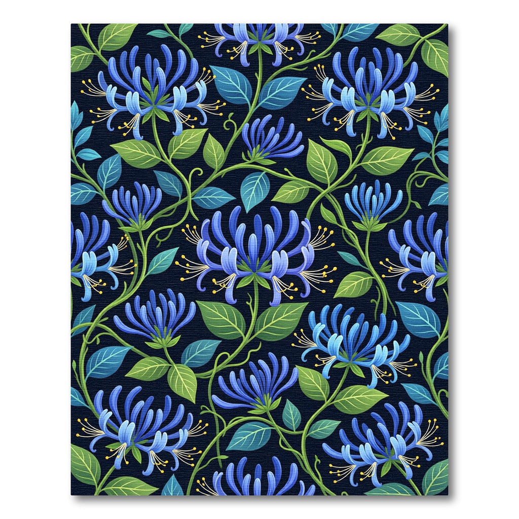 Blooming Navy Blue Honeysuckle Botanical Illustration Rug