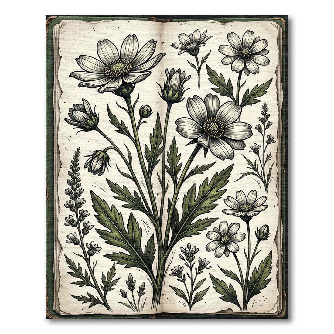 Vintage Botanical White Daisy Sketch Rug