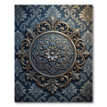 Ornate Navy Gold Damask Medallion Rug