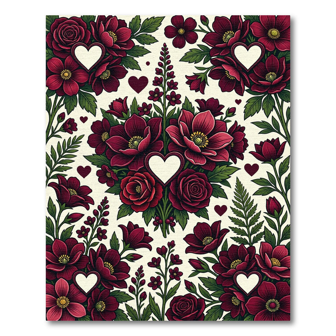 Crimson Floral Heart Medley Rug