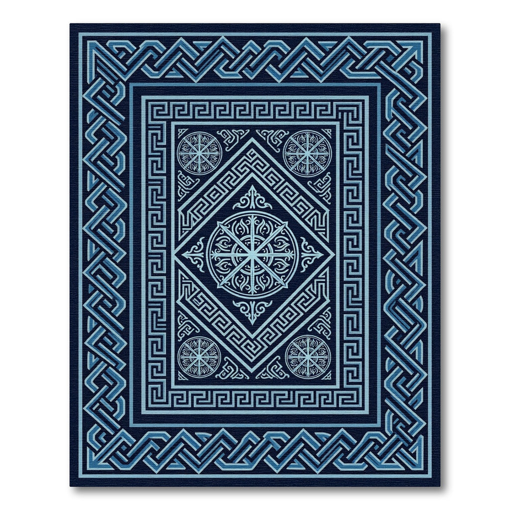Geometric Navy Blue Interlocking Medallion Floor Covering Rug