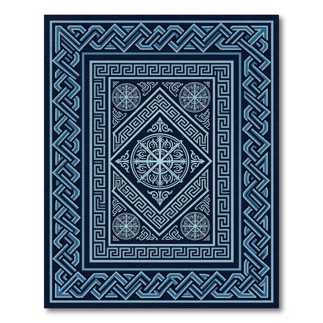 Geometric Navy Blue Interlocking Medallion Floor Covering Rug