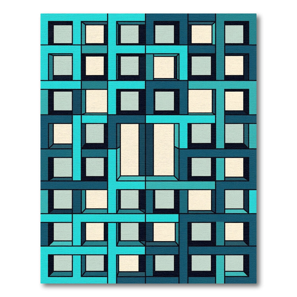 Teal Aqua Geometric Cubed Illusion Rug