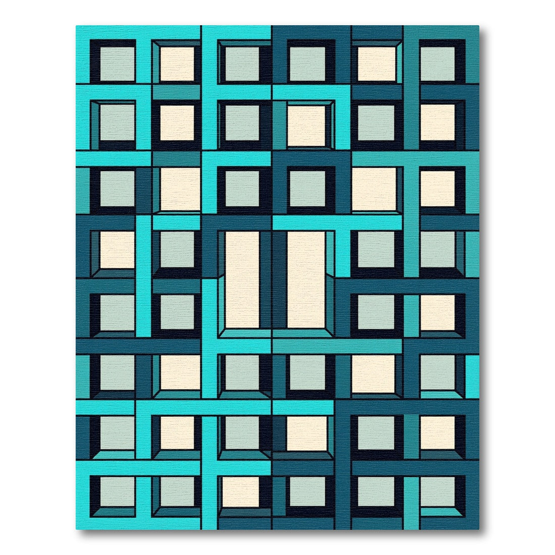 Teal Aqua Geometric Cubed Illusion Rug