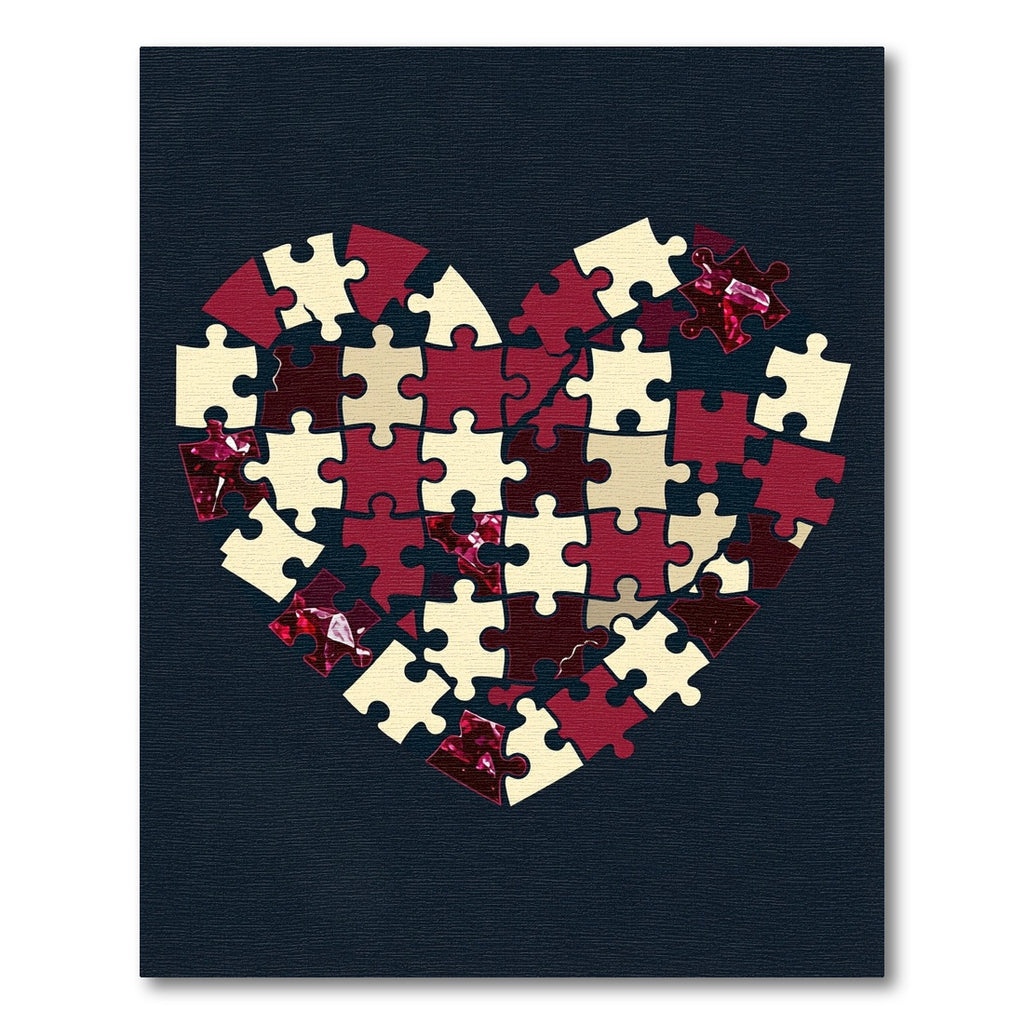 Burgundy Heart Jigsaw Abstract Puzzle Rug