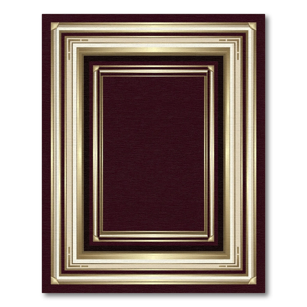 Elegant Deep Burgundy Golden Rectangular Frame Rug