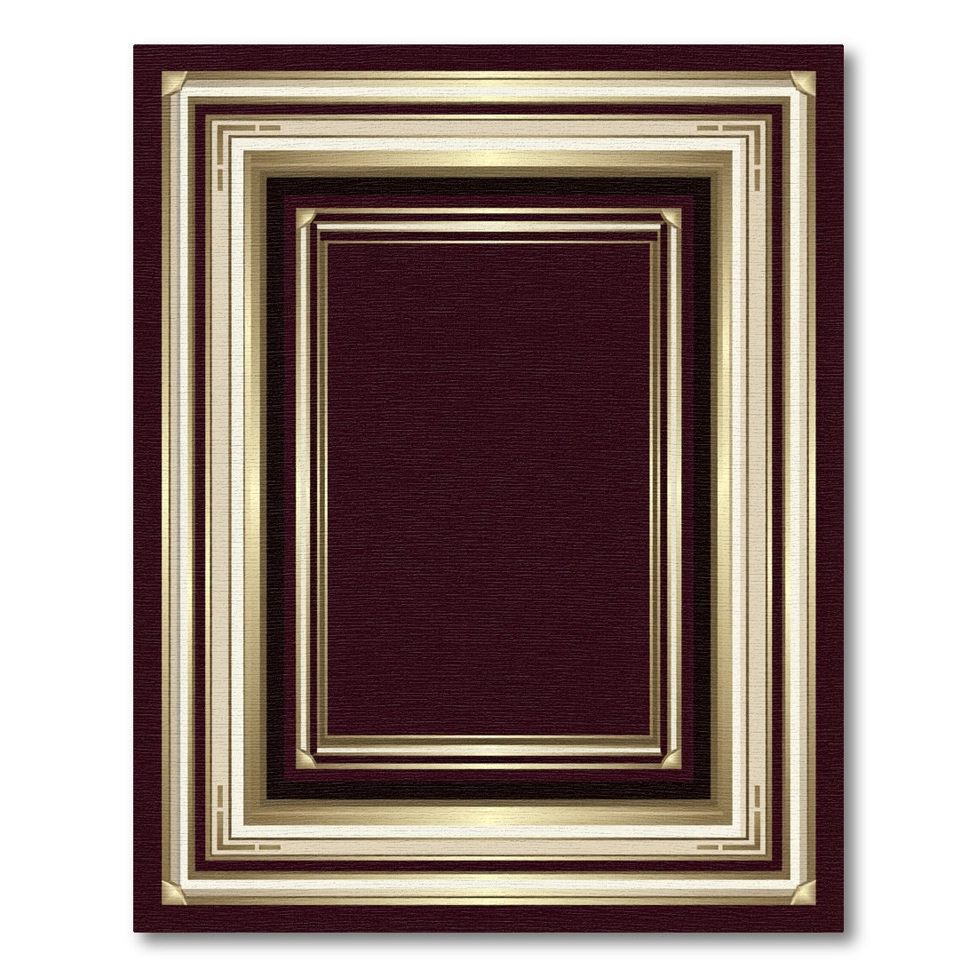Elegant Deep Burgundy Golden Rectangular Frame Rug