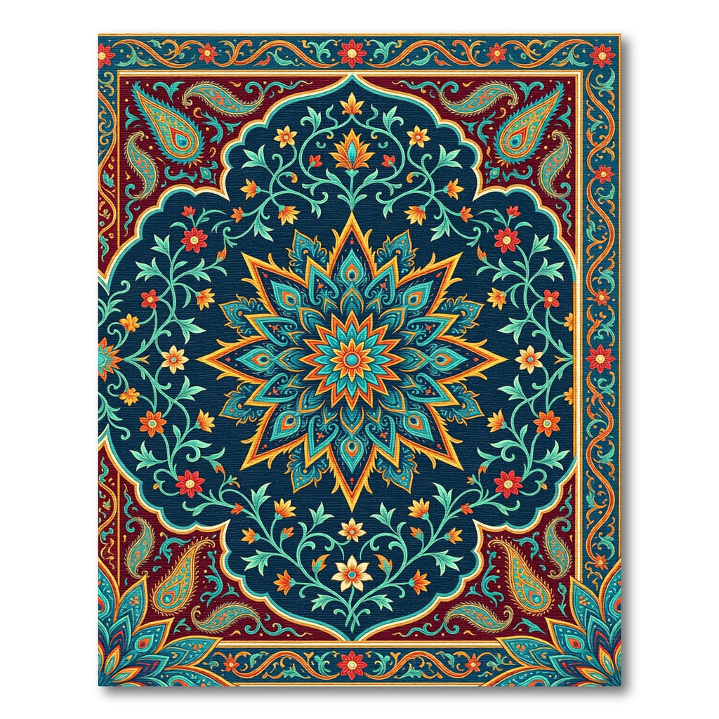 Jewel Tone Floral Mandala Medallion Surface Rug